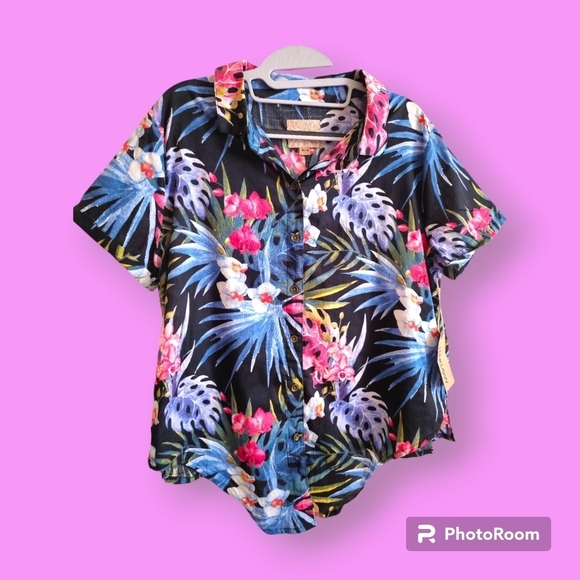 Harlow Women's Tropical Hawaiian Print Camp Tie Up Shirt Size XL - Picture 1 of 9